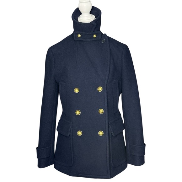 J.Crew By Nello Gori Stadium Cloth Double Breasted Wool Blend Peacoat Navy Sz 6 - Picture 2 of 15